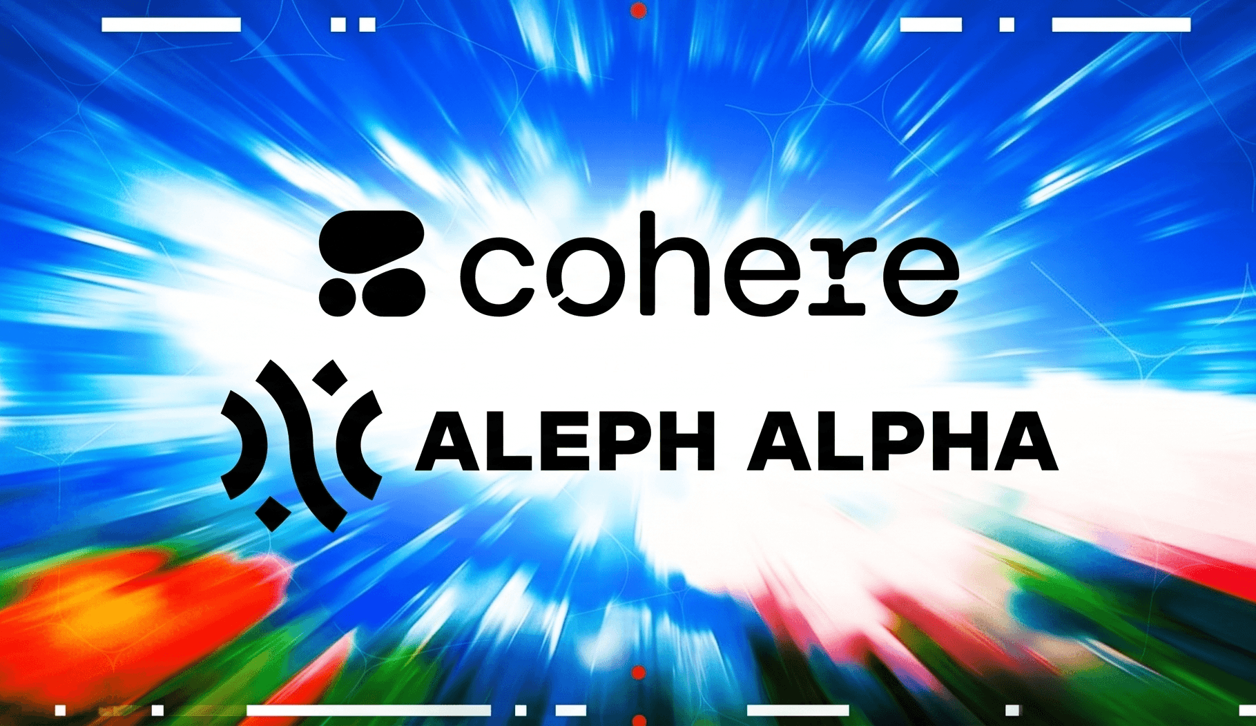 Cohere- og Aleph Alpha-logoene mot en fargerik stjerneeksplosjon