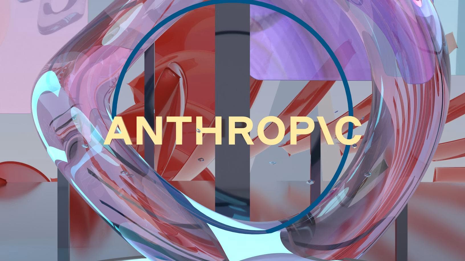 Abstrakt 3D-grafikk i rosa og lilla med Anthropic-logoen