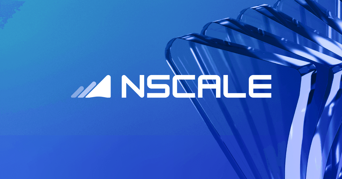 Nscale-logoen i hvitt på blå bakgrunn